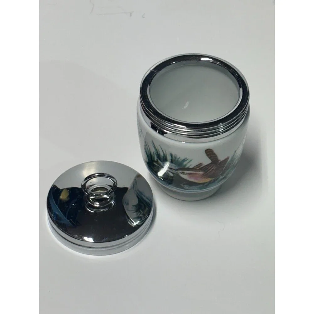Royal Worcester Birds Egg Coddler Vintage Porcelain Chrome Lid Made England